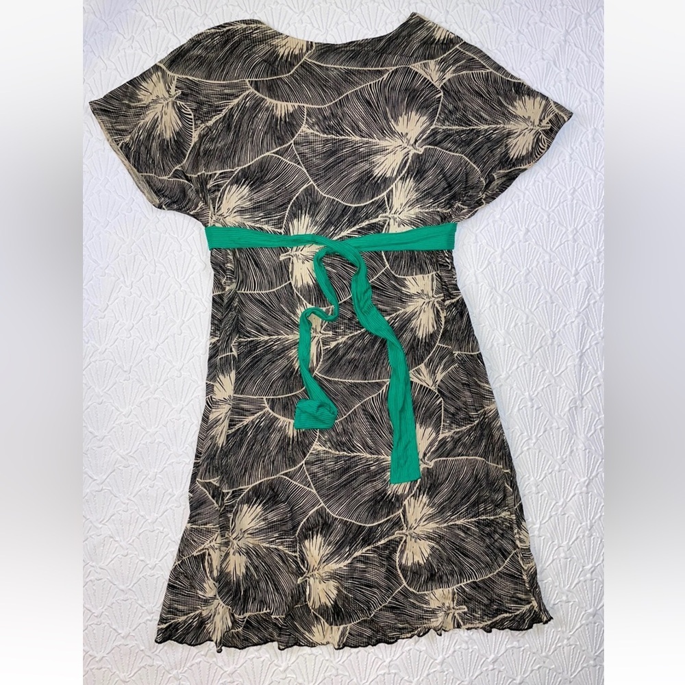 Anthropologie Maple 100% Silk Fan Leaf Print Midi Dress Green Tie Size Medium - Picture 7 of 9